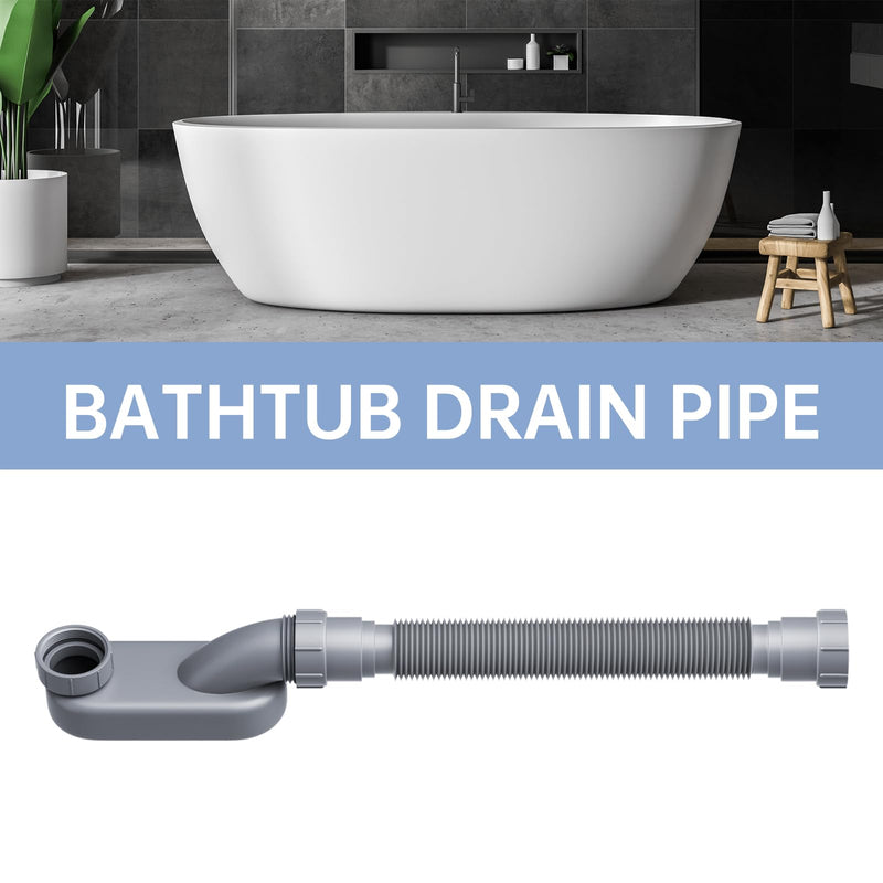 Low Profile Flexible Bathtub Shower Drain Pipe Kit - Flat P Trap for Freestanding Tub, 1 1/2 or 1 1/4 Inch(Gray) Gray