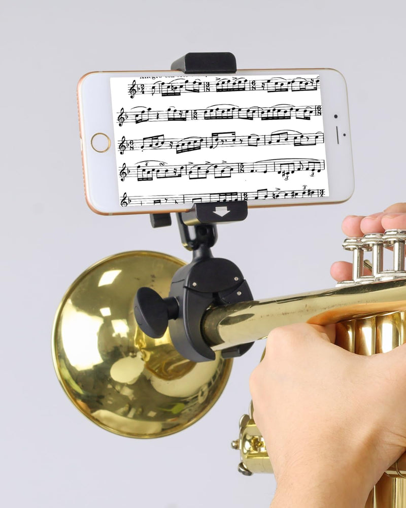 Trumpet Lyre Phone Music Holder – Adjustable Cornet Smartphone Mount, Marching Band Sheet Music Clip for iPhone 16 Pro Max, Galaxy, All 4-7" Smartphone