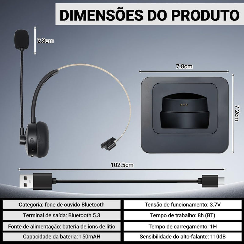 Bluetooth Headset with Mic, Wireless On Ear Headphones with Noise Cancelling Microphone for Trucker, Hand Free Wireless Headset for Cellphone