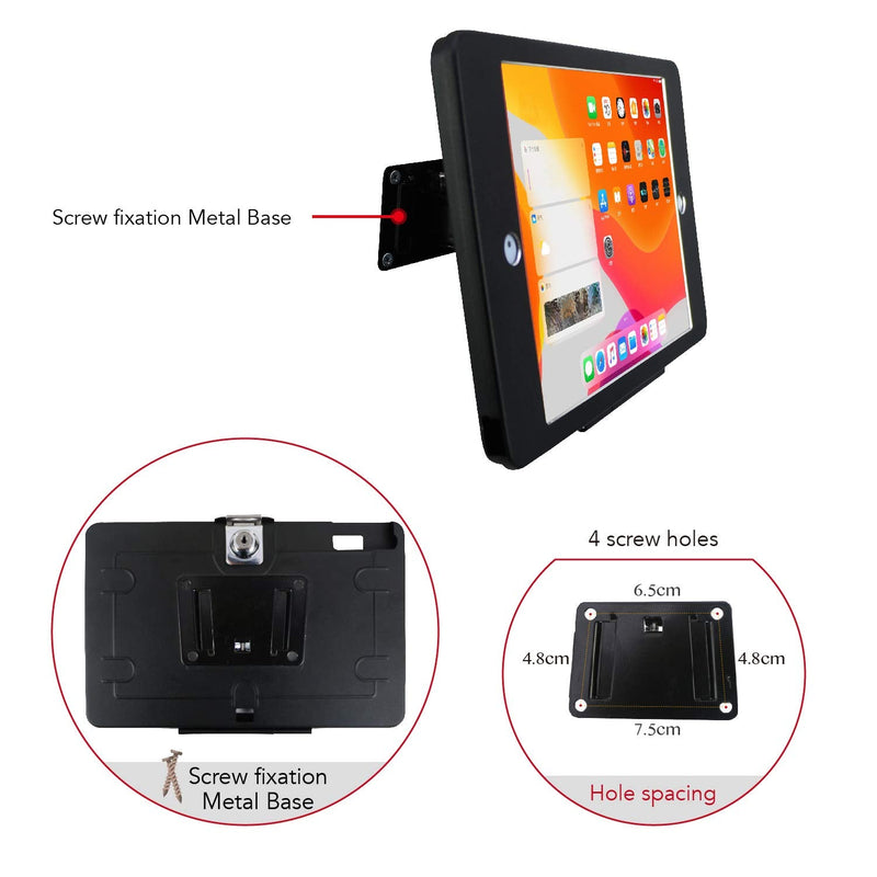 Tablet On Wall Mount Bracket for iPad 10.2-Inch (9th,8th,7th Gen.),with Anti Theft Security Lock and Key, Rotate Design Arbitrary Adjustment,Multi Angle,Metal,(Black) Black