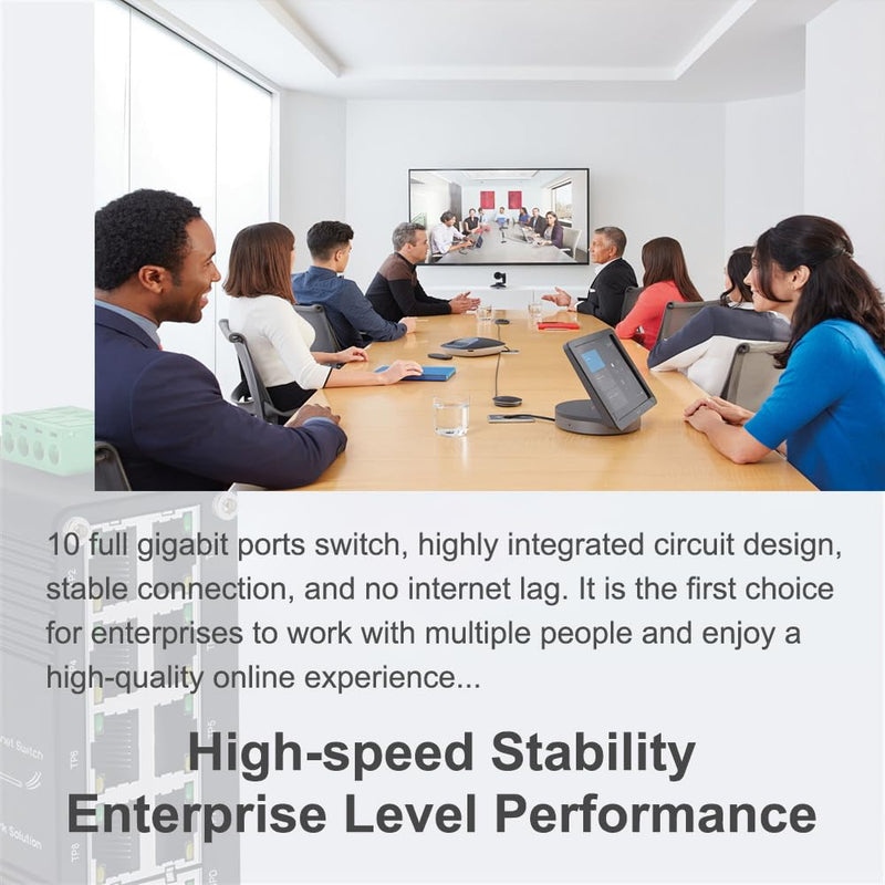 10-Port Gigabit Ethernet Switch - Industrial-Grade Unmanaged Network Hub with Din-Rail or Wall Mount, Full Duplex Desktop,Fast Connection,Plug and Play, Rugged Metal Case, Wide Temperature Range