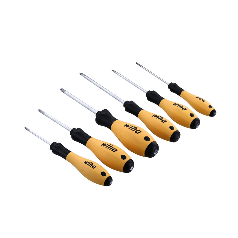 Wiha 30292 6-Piece Slotted and Phillips Screwdriver Set ESD with Soft Finish Grip