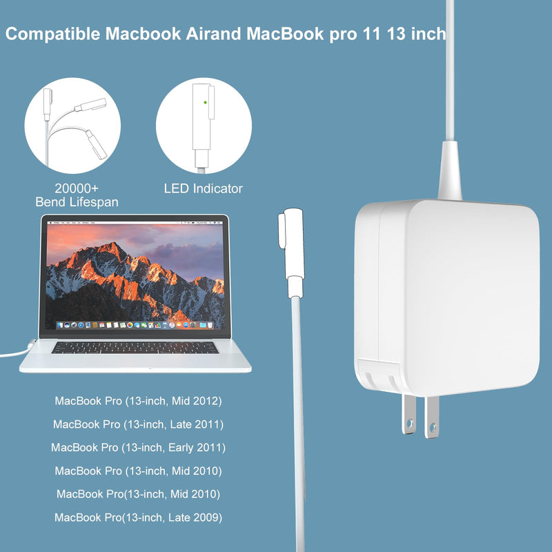 60W L-Tip Charger Compatible with Mac Book Pro 13" Before Mid 2012 | MagSafe 1 Charger Power Adapter for old Ma Book Pro 13" A1278 A1181 A1342 A1370 A1369 Before Mid 2012 Models