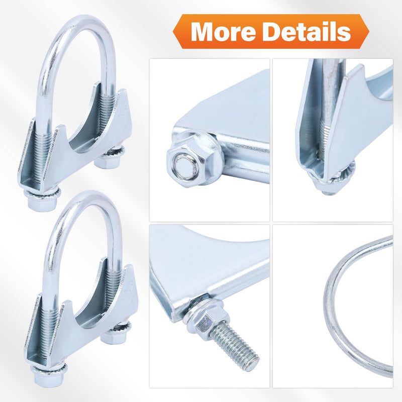 2 Pack 1.77" U Bolt Clamp Saddle-Style Muffler Exhaust Clamps on Tip Pipes 45 mm Steel U-Bolt Exhaust Pipe Clamps (1-3/4") 1-3/4"