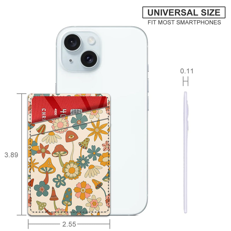 Card Holder for Phone Case, Phone Card Holder Leather, Dual Pocket Phone Wallet Stick On for iPhone, Android Cell Phone - Cute Mushroom