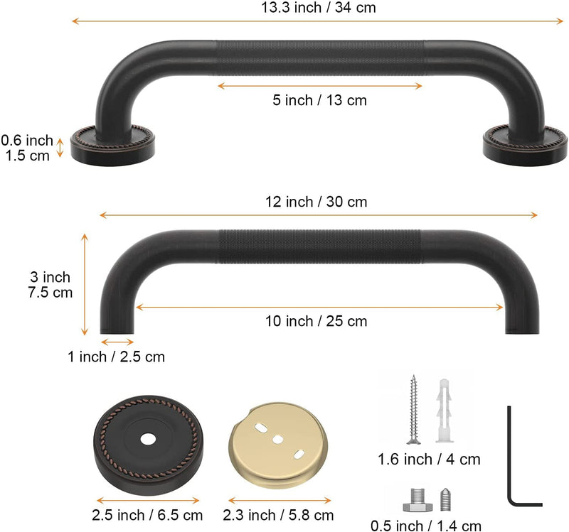 12 Inch Anti Slip Bronze Shower Grab Bar Oil Rubbed Black,ZUEXT Antique Brass Bathroom Grab Bar, Knurled Bathroom Balance Bar,Safety Hand Rail Support Handicap Elderly Injury Senior Assist Bath Handle 12IN-1P