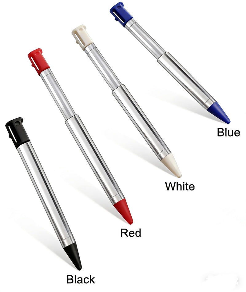 4PCS 3DS Metal Retractable Stylus Pen for Nintendo 3DS, 4-in-1 Multi-Color Replacement Touch Pen Set (Black+Red+White+Blue) Black+Red+White+Blue
