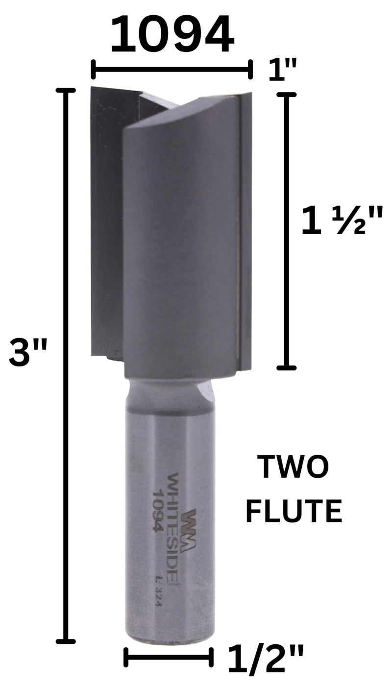 Whiteside 1094 Straight Router Bit: 1 Inch Cutting Diameter, 1/2 Inch Shank, 1-1/2 Inch Cutting Length