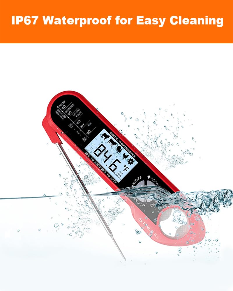 Brigii Meat Thermometer, Instant Read Digital Thermometer-Waterproof/Backlight, 43in Extended Probe and Folding Probe, Oven-Safe Design, Kitchen Food Thermometer for Deep Fry, Grilling, BBQ