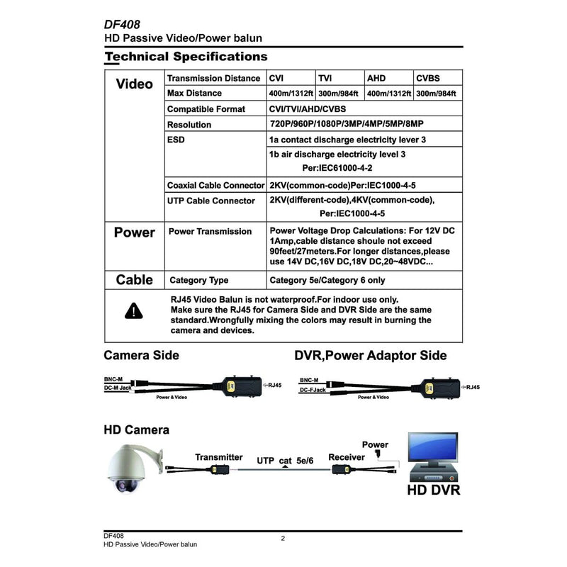 5 Pairs 8MP/4K Passive HD BNC Video Power Balun Transceiver Transmitter Via UTP RJ45 Cable AHD/TVI/CVI/CVBS Cable Connectors for 720P/960P/1080P/3MP/5MP/8MP CCTV Security Cameras