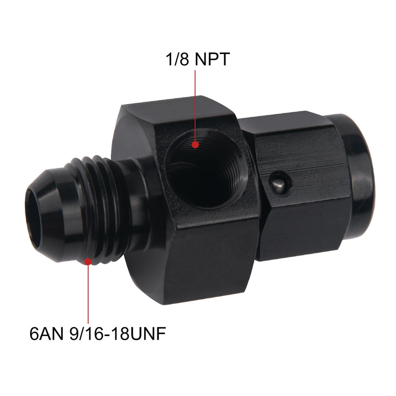 EVIL ENERGY 6AN Male Flare to -6 Female Swivel with 1/8 NPT Gauge Port Fuel Pressure Take Off Fitting Adapter Aluminum AN6 with 1/8 NPT Port