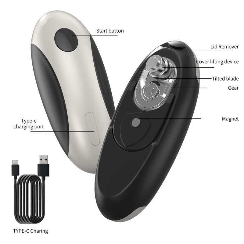 Electric Can Opener, One Touch Rechargeable Can Opener Electric with Smooth Edges Hand-free Automatic Can Opener for Almost Any Size Can, Ideal Kitchen Gadget for Seniors,Children and Arthritic