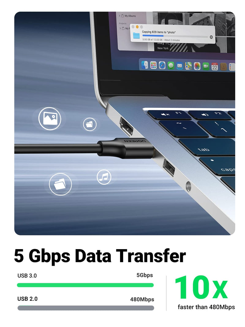 UGREEN USB Extender, USB 3.0 Extension Cable Male to Female USB Cable High-Speed Data Transfer Compatible with Webcam, Gamepad, USB Keyboard, Mouse, Flash Drive, Hard Drive, Oculus VR, Xbox 15 FT 5.0 Meter