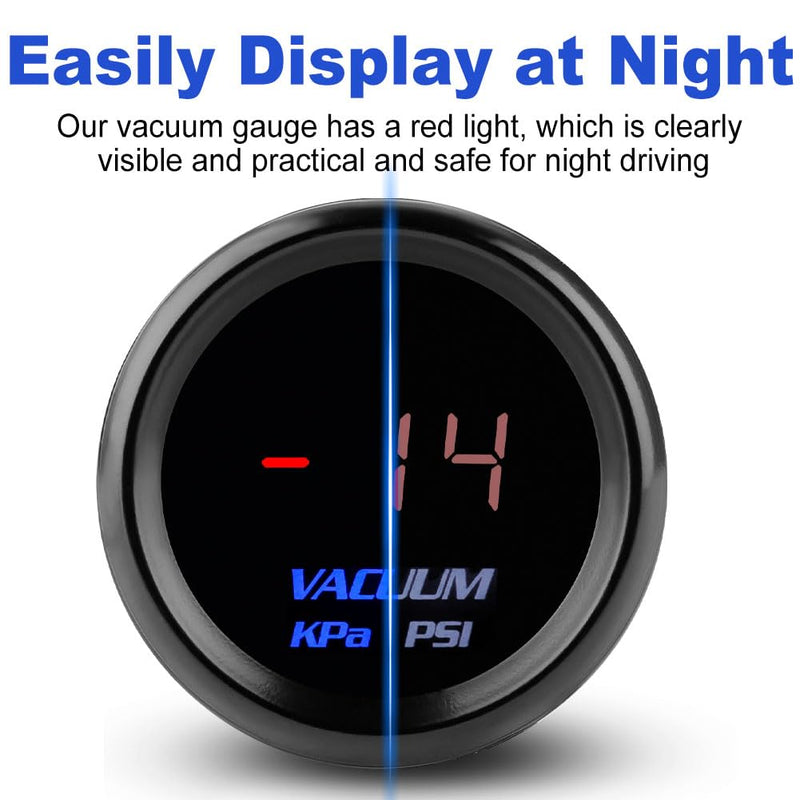 WATERWICH Vacuum Gauge Kit 2-1/16" 52mm KPA/PSI Red for Car Truck