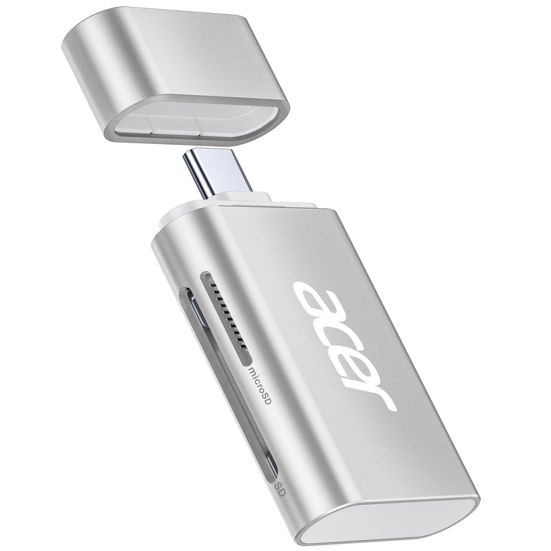 Acer USB C SD 4.0 Card Reader, UHS-II Micro SD Card Reader USB C Supports Dual Card Reading, 2-in-1 Memory SD Card Reader Adapter for SD, SDXC, SDHC, Micro SD, Micro SDXC, Micro SDHC Cards(Silver) Silver