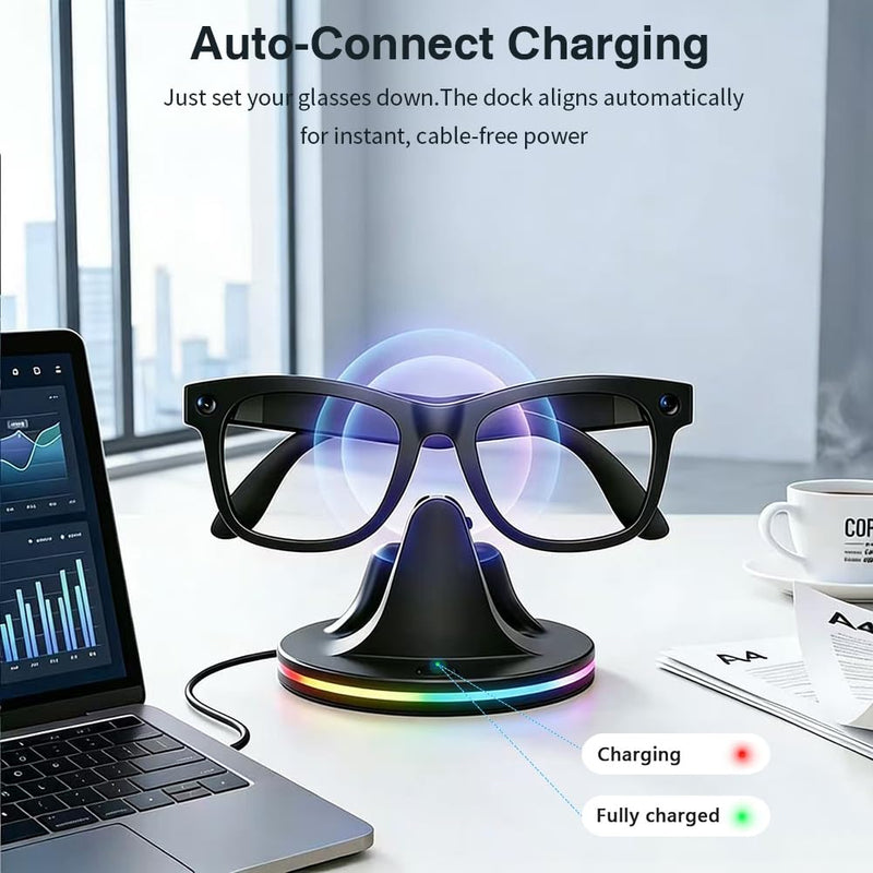 Charging Dock Compatible with Meta Ray-Ban Glasses, Charging Stand Compatible with Wayfarer, Skyler, Headliner & Oakley Meta HSTN, with LED Power Status Light and USB-C Cable