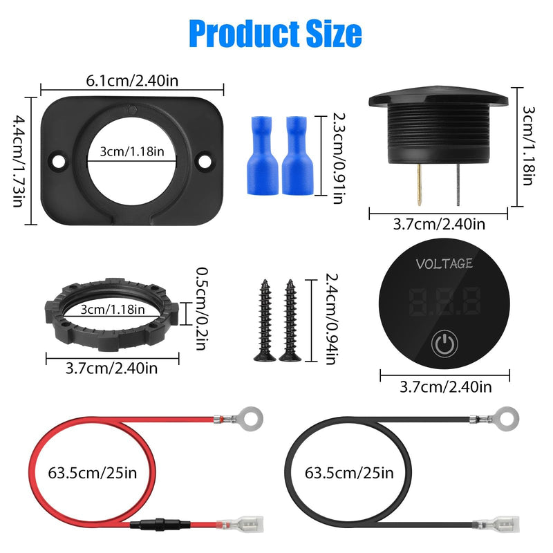 Linkstyle Battery Voltage Gauge, DC 24V 12V Volt Meter, Digital Display Voltage Meter 12V, Waterproof Voltmeter with Touch Switch 2