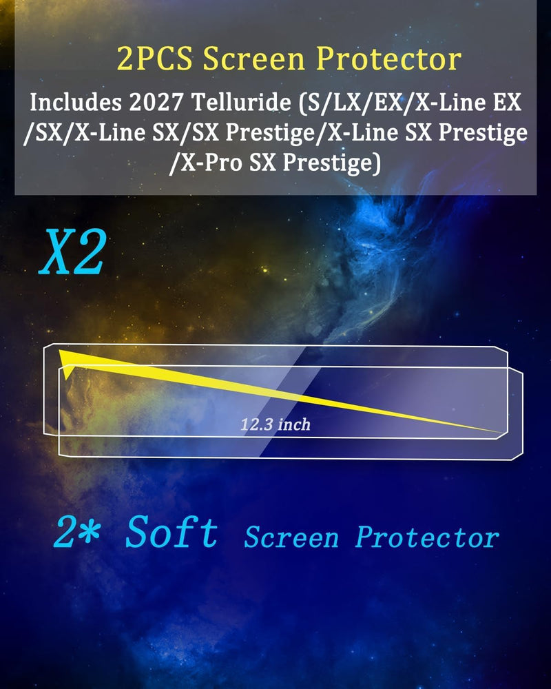 2 Set of 2027 Kia Telluride Screen Protector All In One for 2027 Telluride (S/LX/EX/X-Line EX/SX/X-Line SX/SX Prestige/X-Line SX Prestige/X-Pro SX Prestige) Dual 12.3 Inch Touchscreen 2027 Telluride Accessories - Easy Install Removes Without Residue