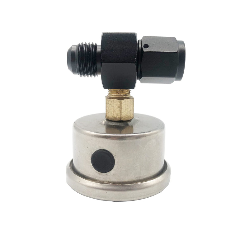 Fuel Pressure Gauge with 6AN Fuel Pressure Take Off Fitting, 0-100Psi, 1-1/2" Black Dial, 1/8" NPT Center Back Mount, Glycerin Filled, An6 Adapter 6AN-100PSI
