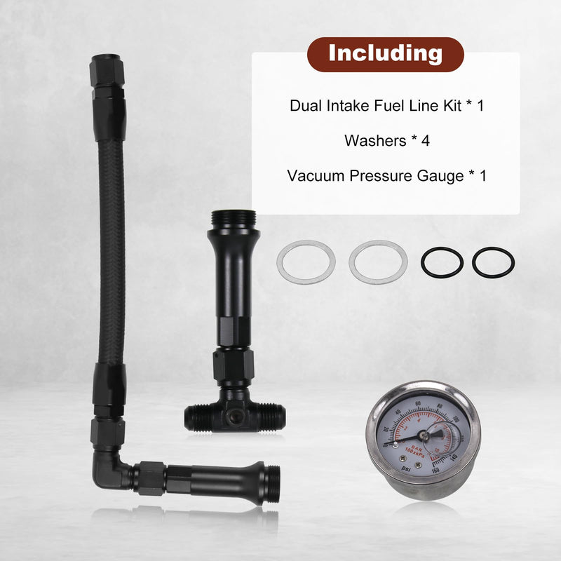 RULLINE AN6 Dual-Feed Double Pump Braided Fuel Line with 0-150psi Vacuum Pressure Gauge Compatible with Holley 4150 Carburetor 6AN