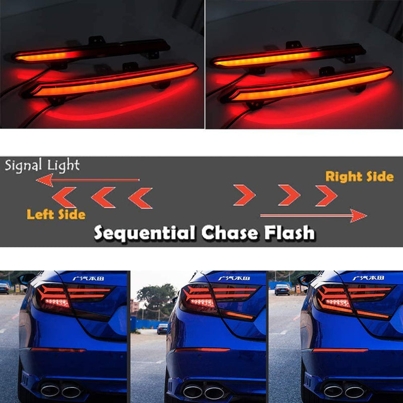 PGTOPONE Smoked Lens Rear Fog Light Bumper Reflector Brake Tail Sequential Flash Singal Lights Lamp For 2018-2020 Honda Accord 10th (Smoked Lens)