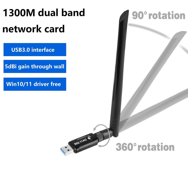 1300Mbps USB Wifi Adapter for PC, CORN Dual Band 2.4G/5.8G High Gain 5dBi Antenna Wireless Network Wi-Fi Dongle Adapter Support Windows 11/10, Windows 7, Windows 8, Windows Vista/XP, Mac OS 10.9-10.15