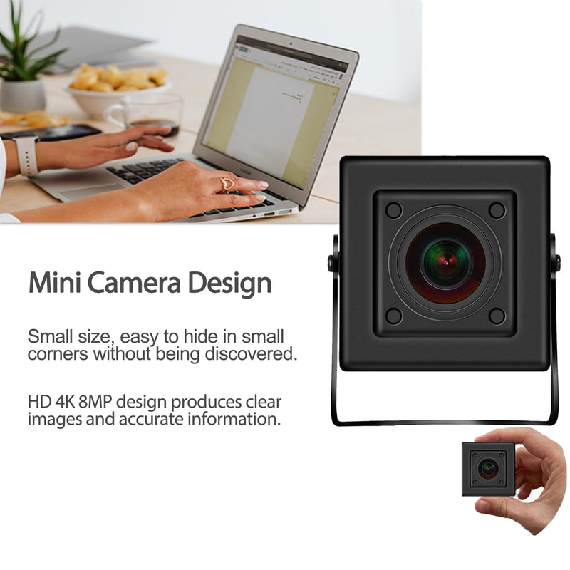 Ultra HD 8MP Mini POE IP Camera,4K Small Indoor Security Camera Fisheye 1.7mm Lens 180° Viewing Angle P2P Remote View CCTV POE Fisheye Cam,H.265 Motion Detection (I706-3-P-HS82) 1.7mm lens black I706-3-P-HS82