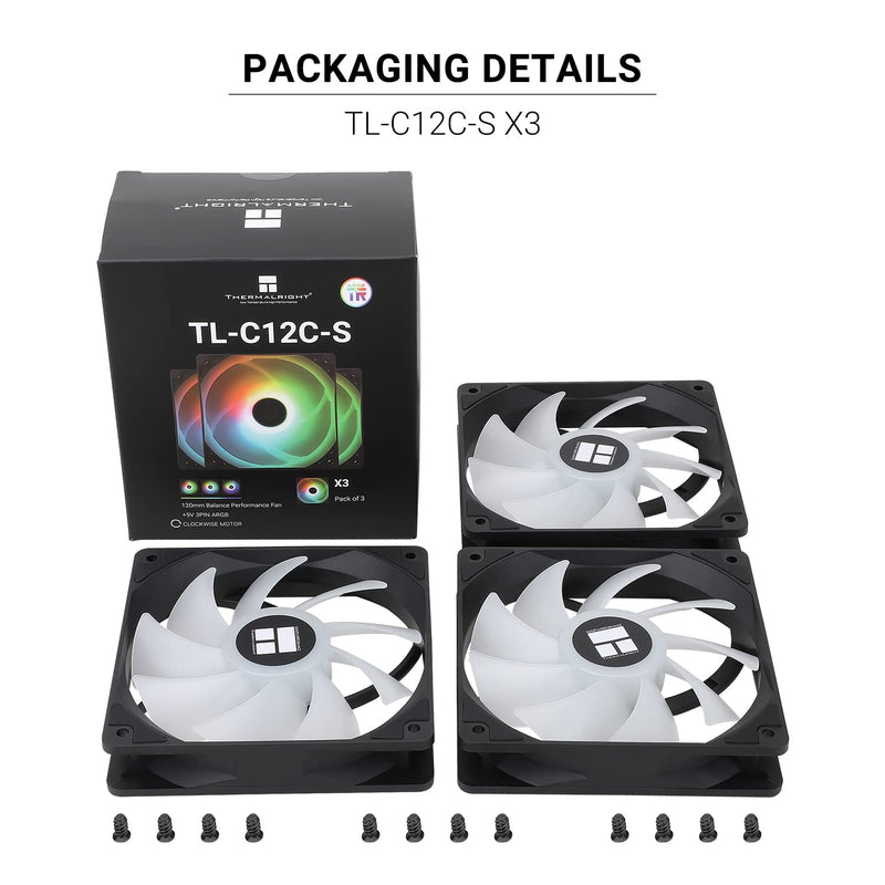 Thermalright-TR TL-C12C-S CPU Fan 120mm ARGB Case Cooler Fan, 4pin PWM Silent Computer Fan wth S-FDB Bearing Included, up to 1550RPM Cooling Fan（3 Quantities）