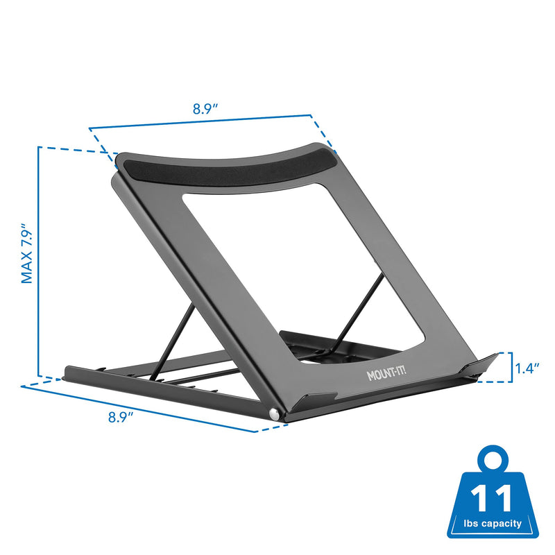 Laptop Stand for Desk Adjustable Height - Black Solid Steel Laptop Riser | 5 Adjustable Heights | Properly Positions Head, Neck, Back and Wrists to Reduce Aches While Working | No Assembly Required