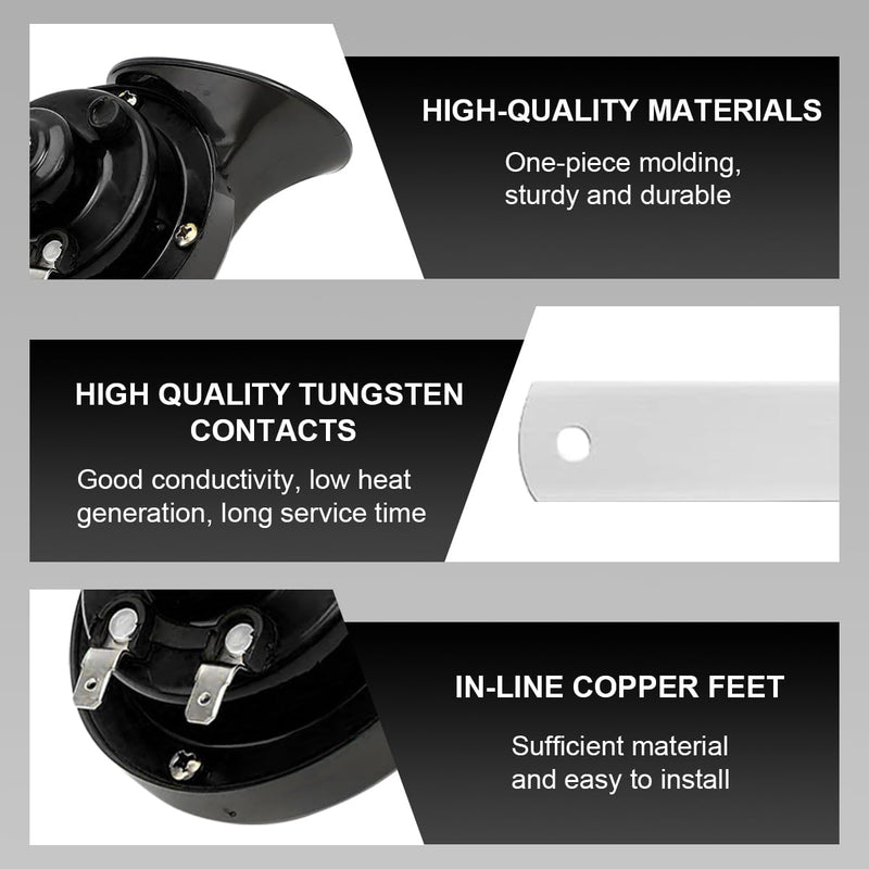 300DB Super Loud Train Horn, 12V Waterproof Air Horns Replacement Kit, High Low Tone Car Air Electric Snail Double Horn, Universal Vehicle Air Horn Replacement for Car Truck Boat (Black) Black 1 PCS