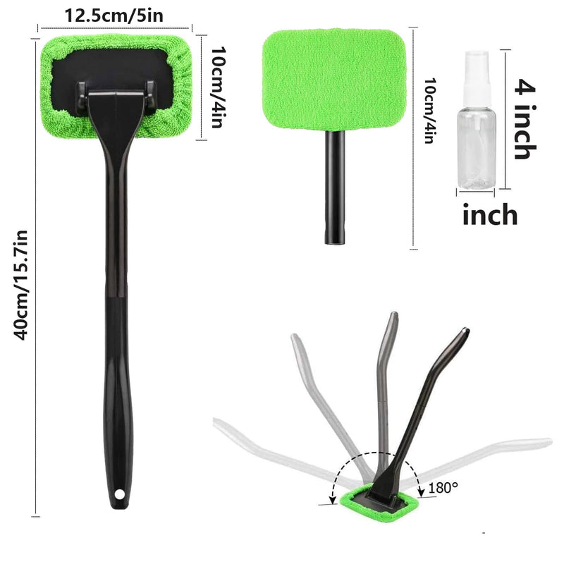 desin Car Windshield Cleaning Tool, Windshield Cleaner with 5 Washable and Reusable Microfiber Pads and Extendable Handle, for Auto Glass Wiper (Green) Green