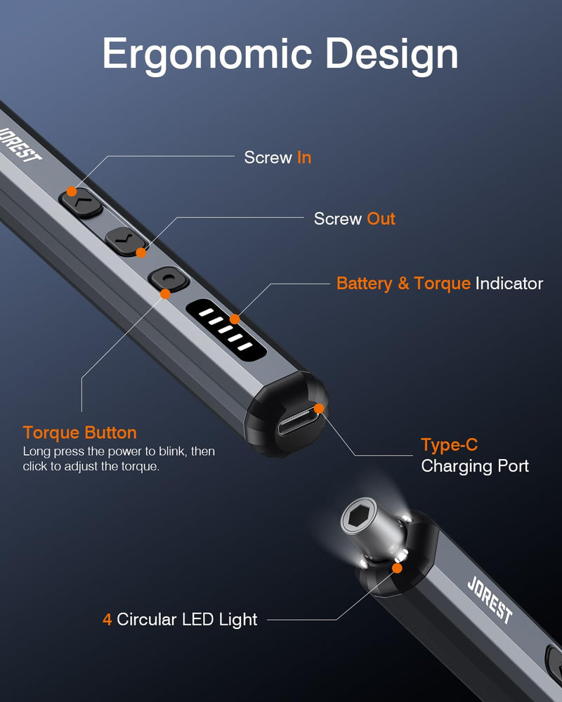 JOREST Mini Electric Screwdriver,Cordless Precision Screwdriver set with 38-in-1 Magnetic Bits, 5 Torque Settings, Repair Tool for iPhones, Laptop, Drone, Game Console, Camera;Birthday Gift for Father 38-in-1 electric