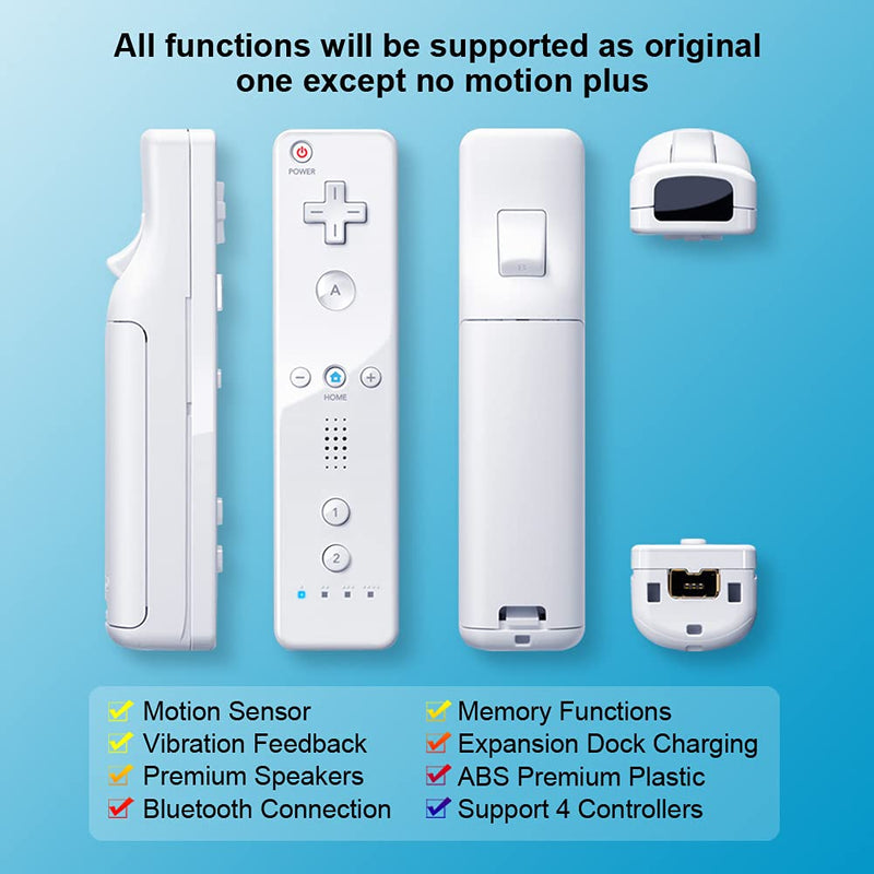 ADHLEK Wii Controller 2 Pack,Wii Remote Controller for Nintendo Wii,White | with Silicone Case and Wrist Strap white