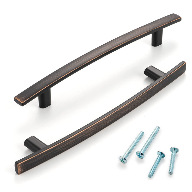 10 Pack 5 Inch Hole Centers, Curved Oil Rubbed Bronze Cabinet Pulls Brushed Bronze Cabinet Handles Bronze Kitchen Hardware for Cabinets ZP2204 Drawers Bedroom Dresser Bathroom Vanity Cupboard 10