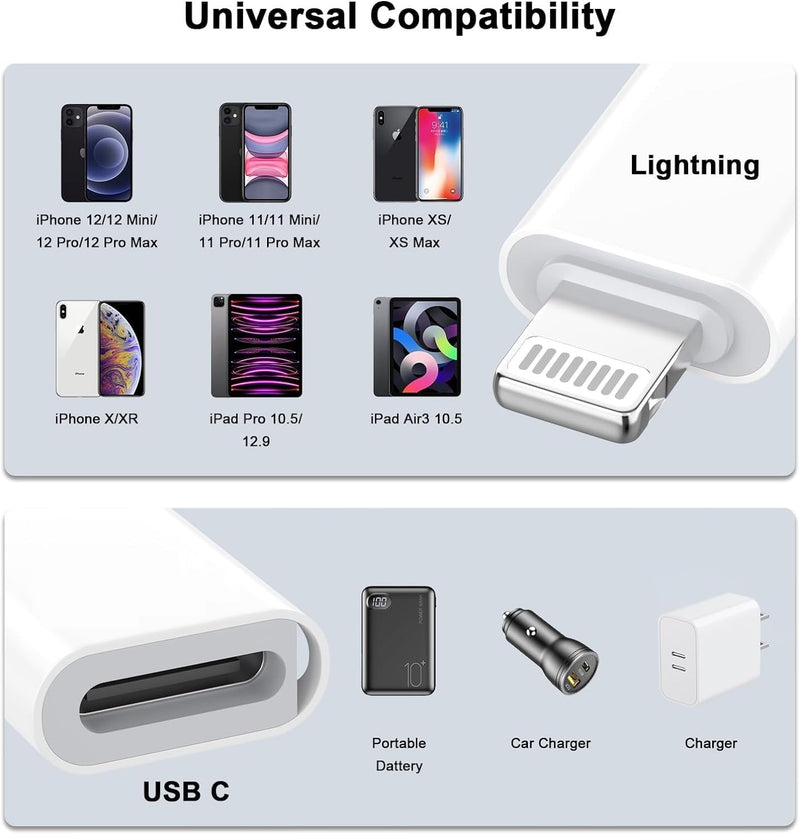 [Apple MFi Certified] 4 Pack USB C to Lightning Adapter | Lightning Male to Type C Female Adapter Support USB Wall Fast Charger Adopter for iPhone 14/13/Pro Max/12/11/X/8 Car Charger