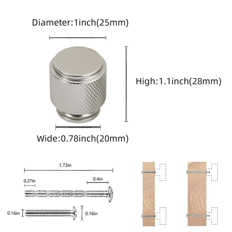 COTYKILEY 10 Pack Brushed Satin Nickel Kitchen Cabinet Knobs Drawer Pulls Knurled Silver Drawer Knobs Dresser Knobs Cabinet Hardware