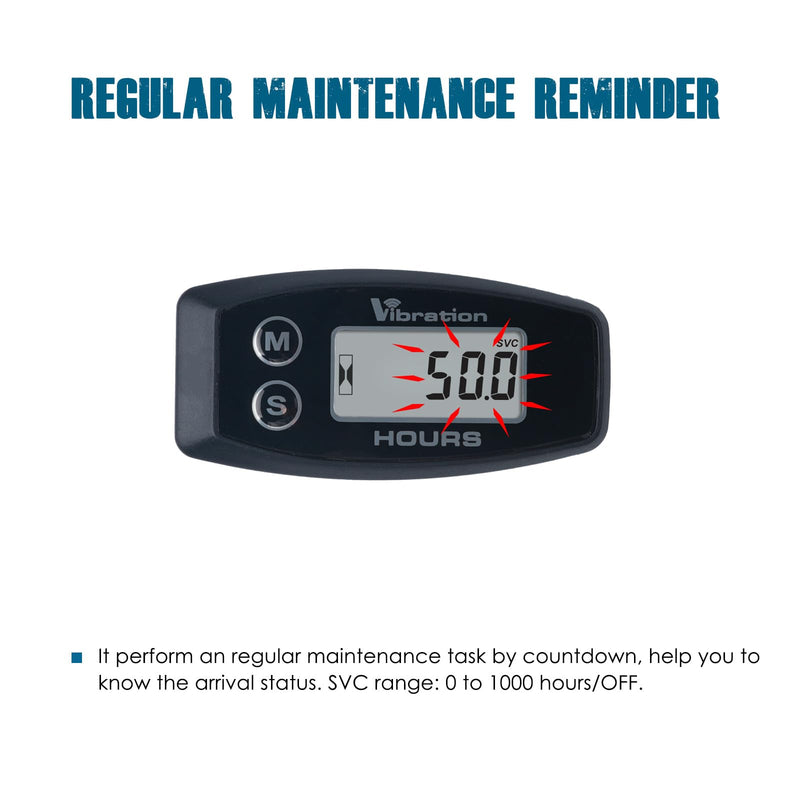 Runleader Digital Wilress Vibration Activated Hour Meter,Maintenance Reminder,Screen Locking Design, Applicable to Lawn Mower Generator Compressor Motorcycle Outboard Motor Chainsaws etc.