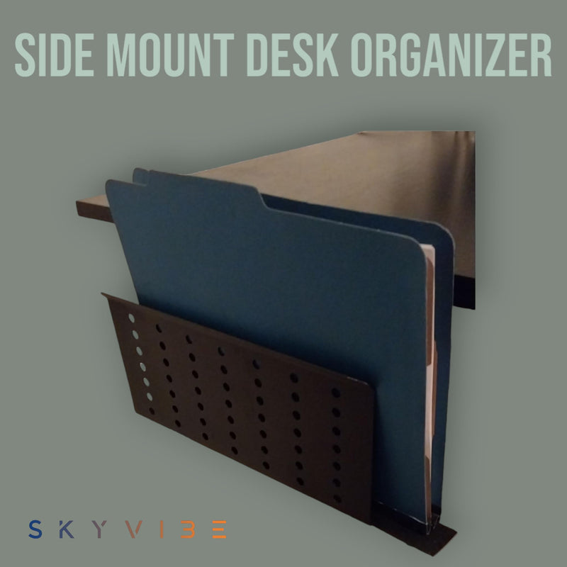 Desk Side Mount Laptop Holder (Black) - No Drill Steel Hanging Organizer for Office & Home - Under Desk Storage Black