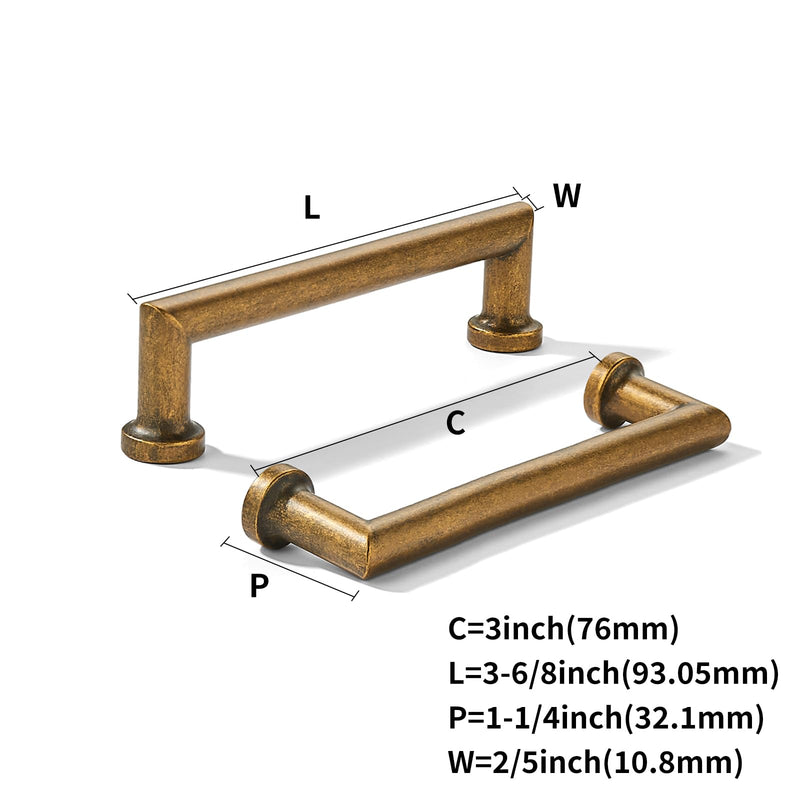 khtumeware 10-Pack 3-Inch(76mm) Antique Brass Cabinet Pulls,Vintage Brass Handles for Kitchen Cabinets, Cupboards, Drawers and Bathroom Hardware 3"(76mm) Hole Center