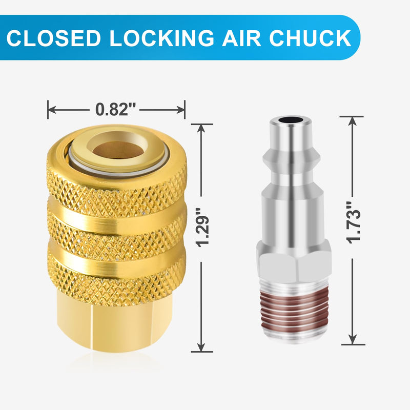 Closed Air Chuck,1/4 FNPT Brass Tire Air Chuck, Locking Air Chuck Quick Connect for Tire Inflator Gauge and Air Compressor (3 Pack)