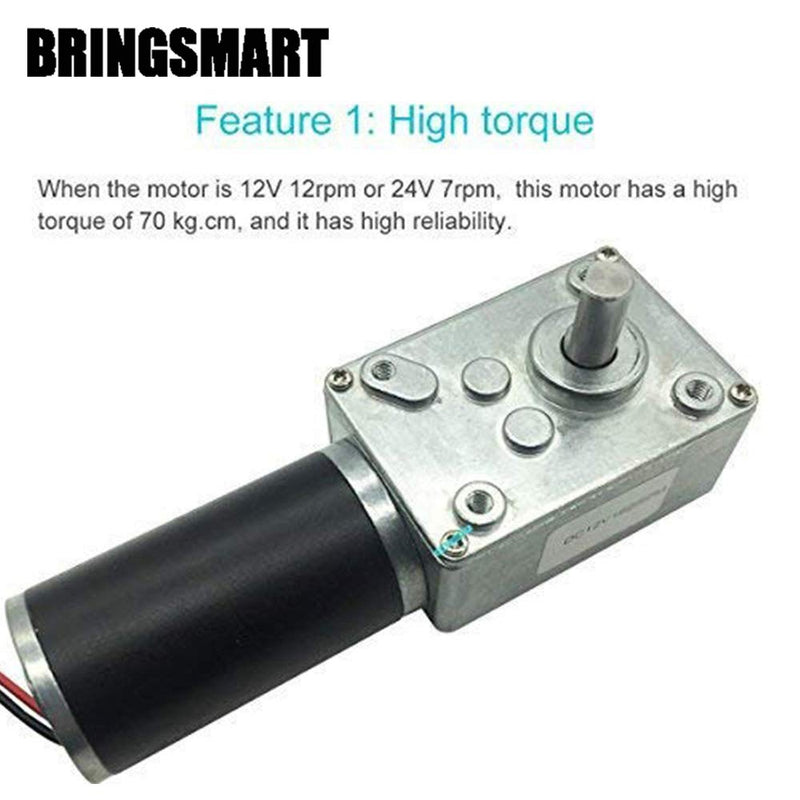 BRINGSMART 12V 160rpm DC Worm Gear Motor 10kg.cm Self-Locking Engine Reversed Mini Turbine Geared Motor for DIY Robot Rotating Table Door Lock Curtain Machine (12V 160rpm) 1