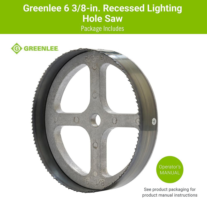 Greenlee 6-3/8" Heavy-Duty Steel Recessed Lighting Hole Saw, 6-3/8" Recessed Light Hole Saw for Wood, Ceiling, Drywall, Tile 6-3/8-Inch Diameter