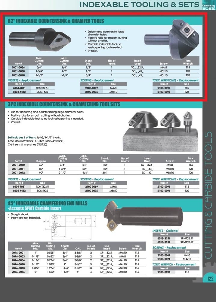 HHIP 2001-0036 1/4-3/4 Inch Indexable Countersink & Chamfer Tool, 82 Degree 1/4" -3/4"