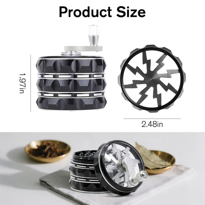 Hand Crank Grinder, 2.5 Inch Potable Large Grinder With Clear Top Cover Best Gift-Black Black
