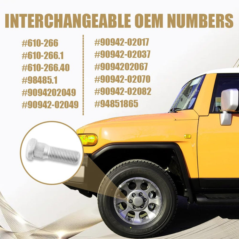 10PCS Wheel Studs, Steel Tire Studs, 49mm Long & M12x1.5 Steel Lug Bolts, Wheel Lug Stud Car Accessories Compatible with Chevy Lexus Toyota Scion Pontiac,Replace #610-266 90942-02049 (10Pcs) 10Pcs