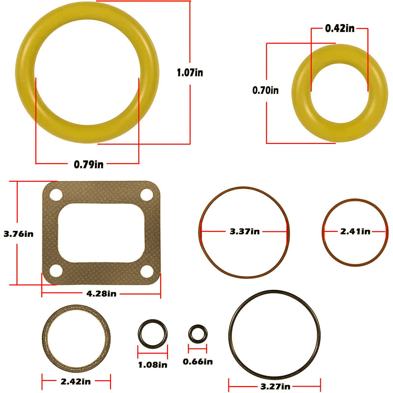 72468 Turbo Mounting Gasket Set & 7.3L Powerstroke Diesel Turbo Pedestal Yellow O-Ring Seal Gaskets F4TZ-6N653-A F4TZ-6N653-B Compatible with Ford 1994-2003 7.3L Powerstroke Diesel