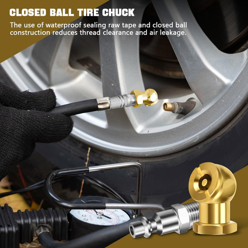 2PCS Ball Air Chuck, Closed Ball Air Chuck with 1/4" NPT Standard Quick Plug, Portable Ball Tire Air Nozzle Hose Connect Tool, Tire Inflator Gauge Air Compressor Accessories