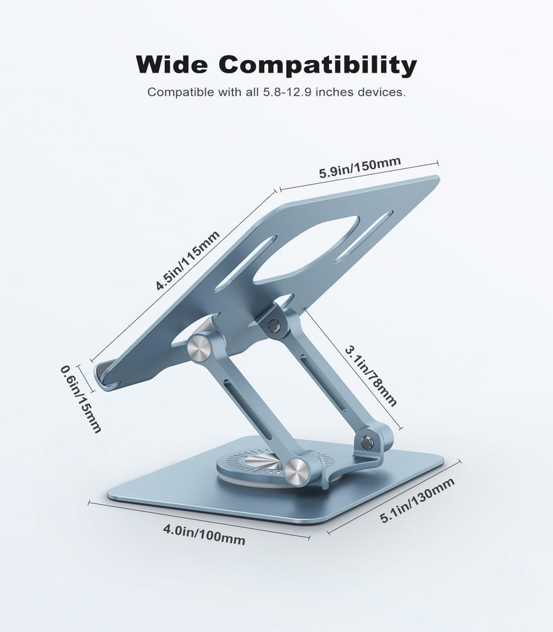 Tablet Stand Adjustable with 360° Swivel Base Aluminum Tablet Stand Holder for iPad/Samsung/iPad Pro Air Mini/Galaxy/Switch, Blue