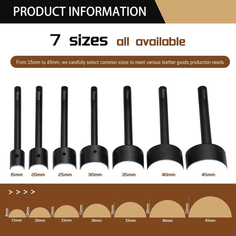 7 Sizes Leather Corner Punch, Half-Round Punch Set, Leather Belt Cutter End Punch Tool, Belt Cutting Tool, Leatherworking Tools for Strap Belts, Wallet, Bags (From15mm to 45mm) 7 Sizes(15-45mm)