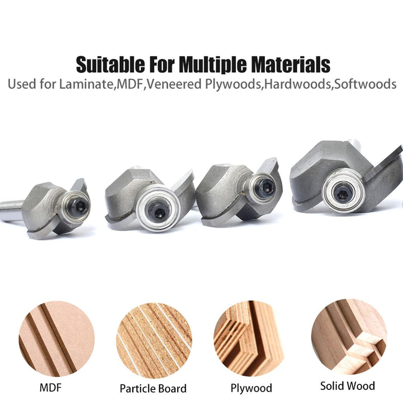 6pcs Cove Router Bit Set,1/4" Shank,Radius 1/8",3/16",5/16",3/8",7/16", and 1/2",Cove Edging Cutter for Wood Edge Profiling,Molding 1/4"x 6pcs